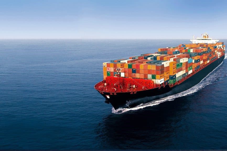 Container ship arriving at the Port of Vancouver from China